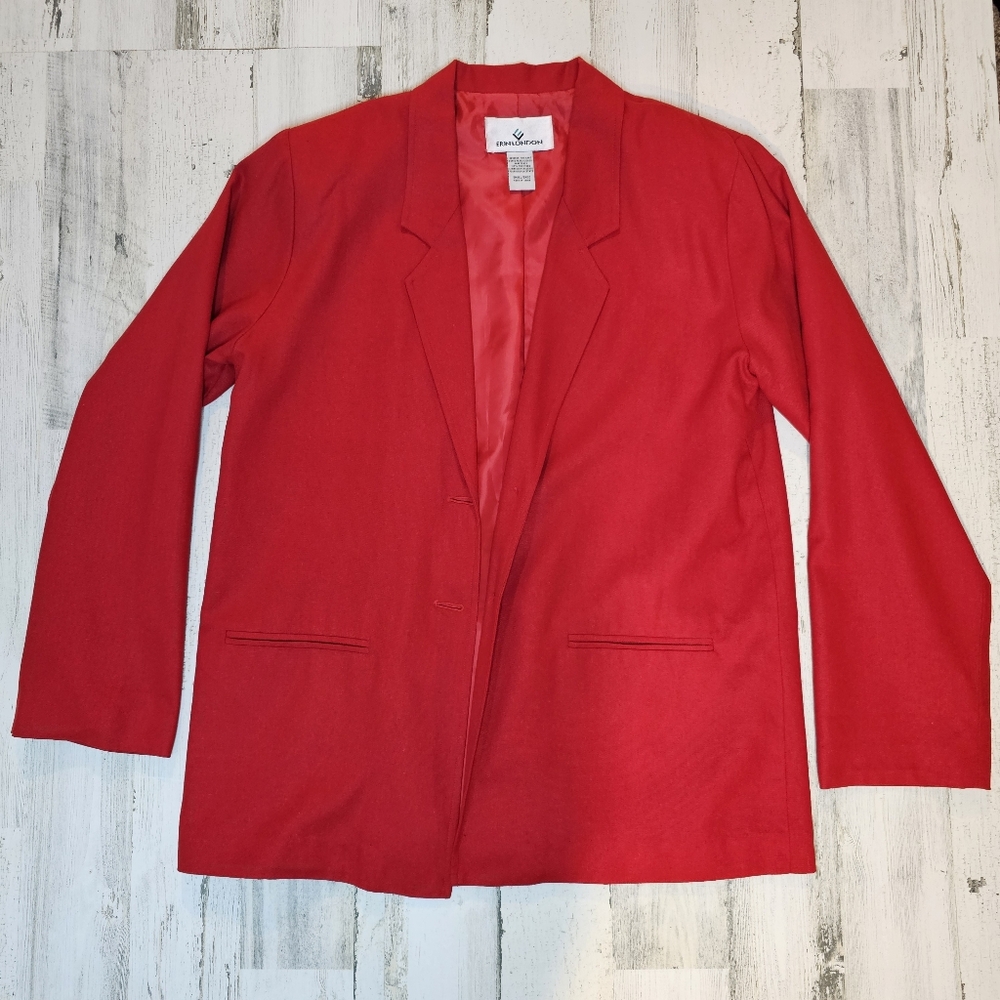 Vintage Erin London Red 100% Silk Blazer Jacket Women's Small Oversized Classic - Picture 5 of 16